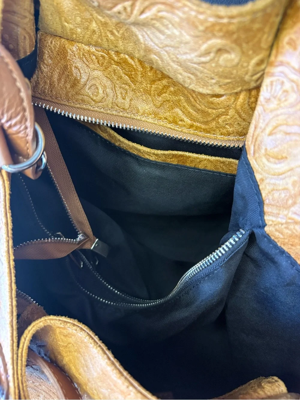 Isadora of Florence Large Tooled Italian Leather Tote Bag